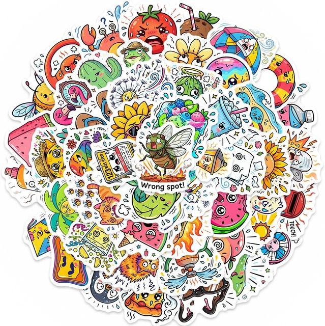 Rspctou Cartoon Sommer-Thema Aufkleber, Obst, Pflanzen und Tiere, 10-teiliges Set - Bild 1