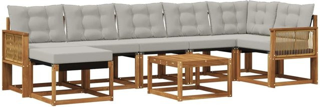 vidaXL Outdoor-Sofagarnitur L-Form aus Akazienholz mit 8 Kissen in Braun und Hellgrau - Bild 1
