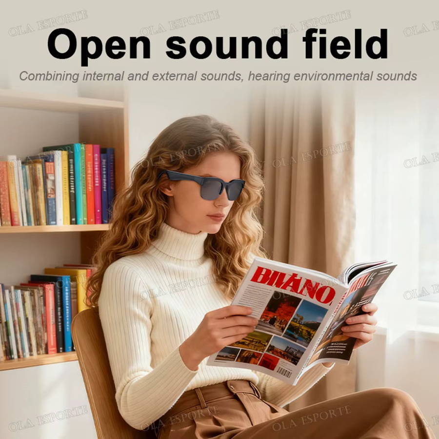 Ola Esporte Smart-Brille für Herren mit Bluetooth 5.3, Anti-Blu-ray Stereo-Headset in Schwarz mit Touch-Musiksteuerung und Dual-Lautsprechern - Bild 4
