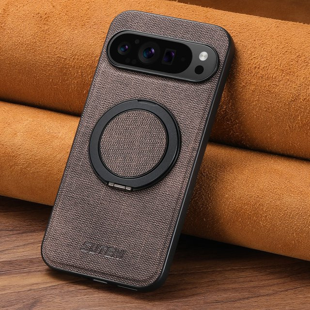 Magnetische Kunstleder Handyhülle mit kabellosem Laden und 360 Grad drehbarem Ständer sowie Ringschnalle für Google Pixel 10 Pro XL 9 8A 7 in Schwarz - Bild 1