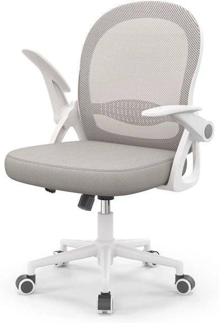 Rattantree Ergonomischer Drehstuhl mit Netzrücken und Klapparmlehnen in Grau - Bild 1