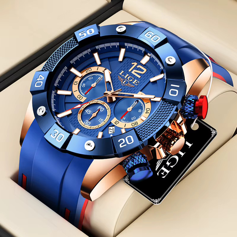 LIGE Chronograph, Quarz, Silikon, Blau, Herren - Bild 6