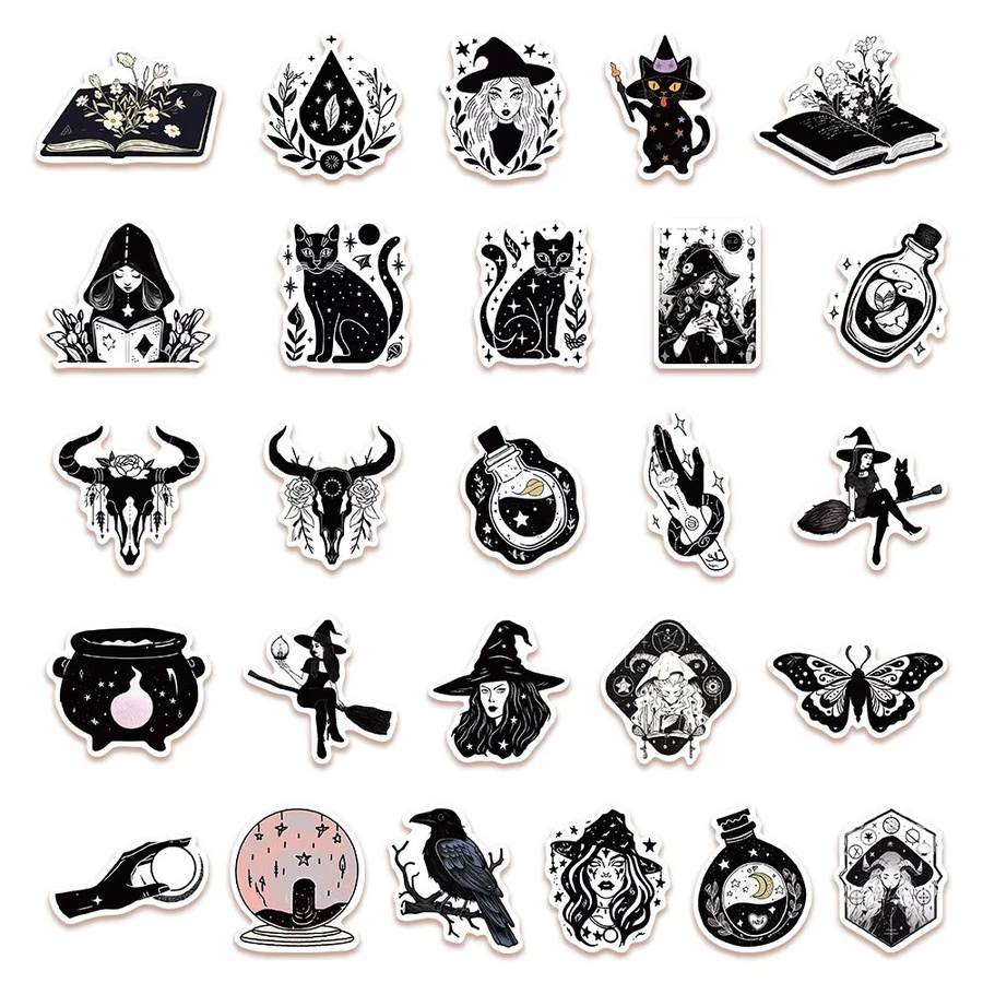 52-teiliges Set Hexen-Aufkleber in Schwarz und Weiß für DIY-Dekoration von Tagebüchern, Handyhüllen und Tassen von Sticker Story Store - Bild 3