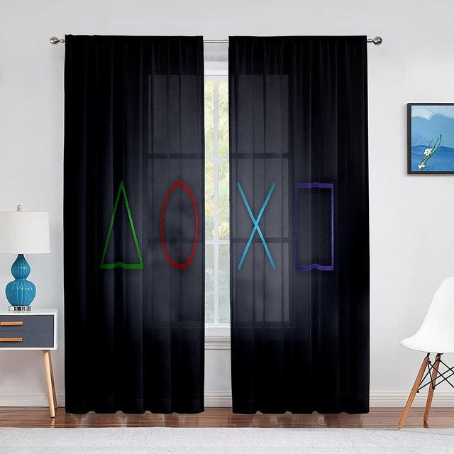 Transparenter Gamer Voile-Vorhang mit Gamepad-Motiv für Kinderzimmer und Schlafzimmer, Breite: 150 cm, Höhe: 250 cm - Bild 1