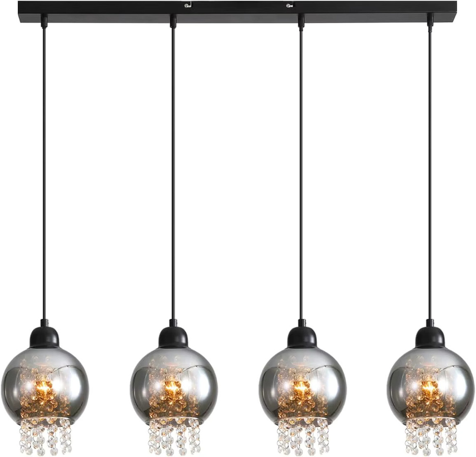 4-flammige Pendelleuchte aus Glas in Rauchgrau für Esszimmer, Wohnzimmer und Küche mit E27 Fassung - Bild 4