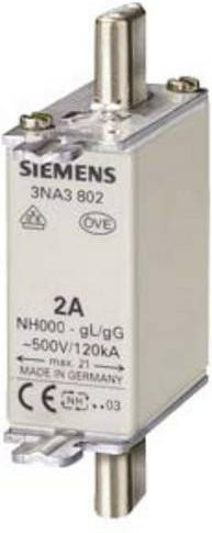 Siemens 3NA3802 Sicherungseinsatz Größe 0, 2A, 500V, Silber, 3 Stück - Bild 1