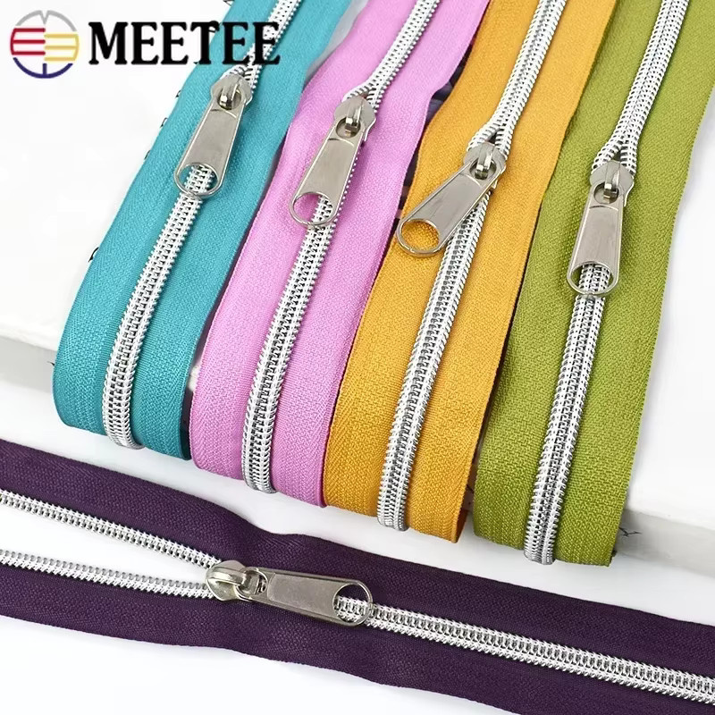 Meetee Nylon-Reißverschluss mit silbernen Zähnen und Schieber für Taschen und Kleidung DIY-Reparatur-Zubehör - Bild 4