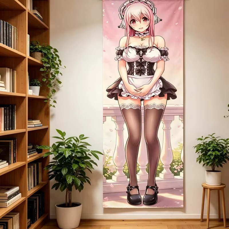VIKAMA Gothic Maid Anime Girl Wandteppich, bunter Wandbehang im Anime-Stil, B/H: 40 x 150 cm - Bild 2