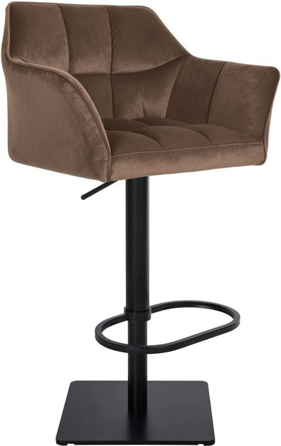 DELUKE Barhocker SIHAR, höhenverstellbarer Barstuhl aus Samt in Braun mit Lehne und 360 Grad Drehbarkeit, B/T/H: 64 x 45 x 88 cm - Bild 1
