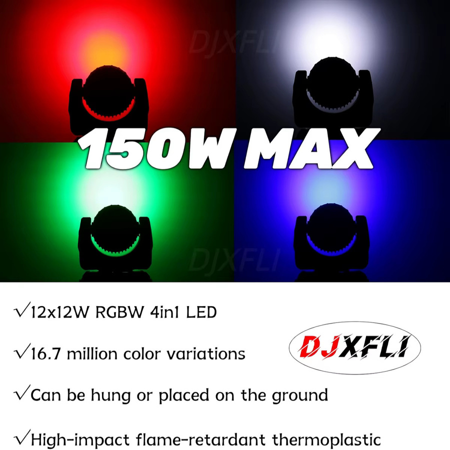 DJXFLI LED Beam RGBW 12x12W Wash Moving Head Bühnenlicht für professionelle Party- und DJ-Beleuchtung - Bild 5