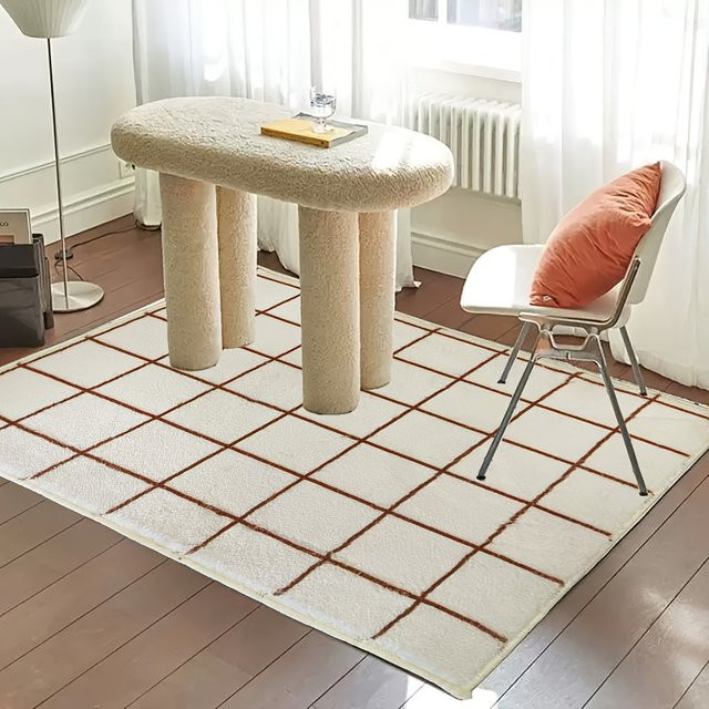 VIKAMA Nordic Wohnzimmerteppich mit Karomuster, rutschfeste und wasserabsorbierende Matte für Wohnzimmer, Badezimmer und Schlafzimmer - Bild 1