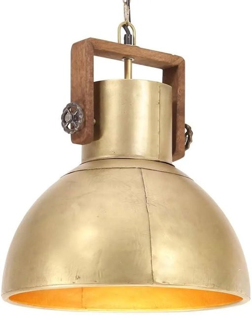 vidaXL Hängelampe Industriestil aus Messing und Mangoholz, rund, Farbe: Messing/Braun, Durchmesser: 40 cm, Fassung: E27 - Bild 1