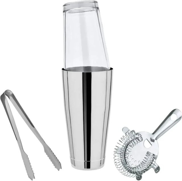 Ich-Zapfe Boston Shaker Set Klein in Silber aus Edelstahl und Glas mit Sieb und Zange - Bild 1