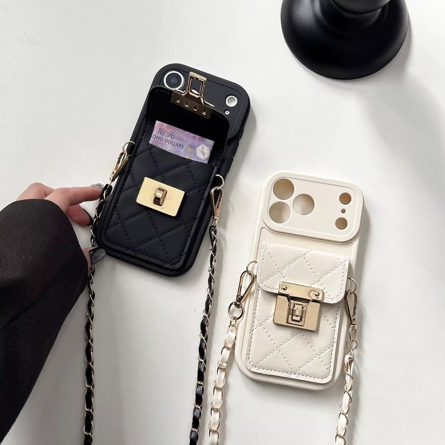 Leder-Crossbody-Handyhülle für Apple iPhone in Schwarz mit Brieftasche und Kartenhalter - Bild 3