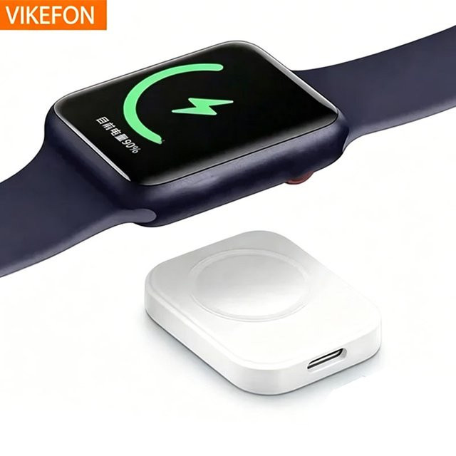 VIKEFON Magnetisches kabelloses Ladegerät für Apple Watch Serie 11 10 9 8 7 6 5 4 3 SE mit USB-C Anschluss in Schwarz - Bild 1