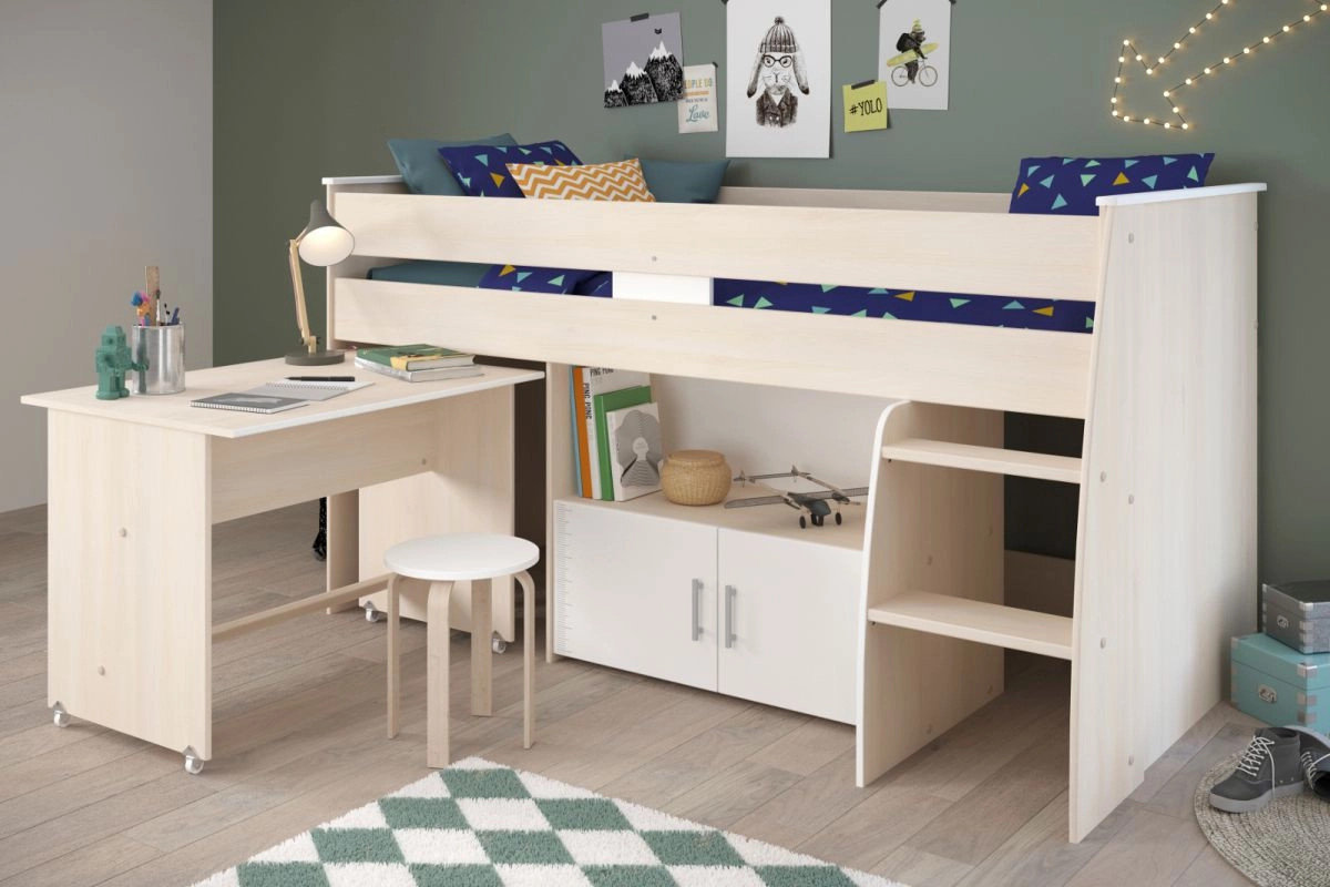 Parisot Möbel Hochbett Charly mit Schreibtisch in Akazie und Weiß, Höhe: 206 cm - Bild 1