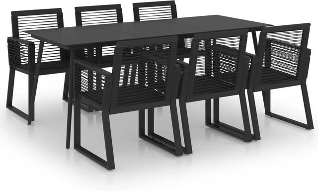 vidaXL 7-tlg Garten-Essgruppe aus PVC-Rattan und pulverbeschichtetem Stahl in Schwarz mit Glastisch Modell 11 - Bild 1