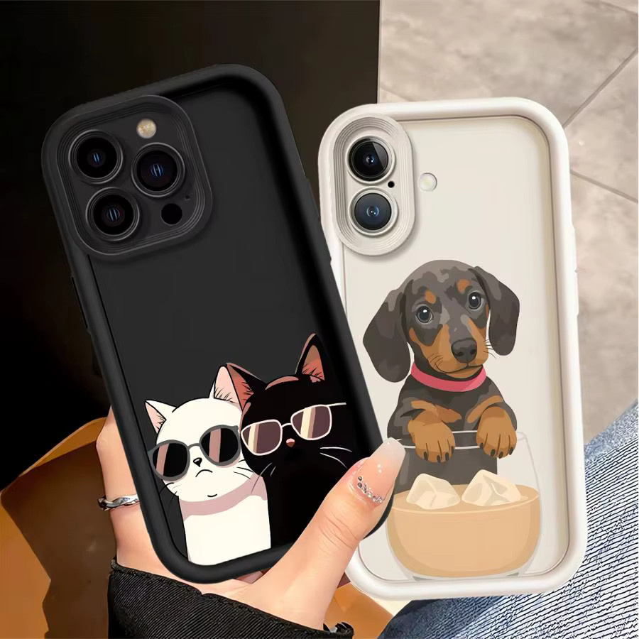Handyhülle Softcover mit Cartoon Hund und Katze für iPhone 11 12 13 14 15 16 17 Pro Max Plus Air 16e in Multicolour - Bild 3