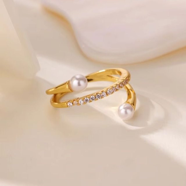 ICFTZWE Ring, Edelstahl, goldfarben, Zirkonia, Perle, Damen - Bild 1