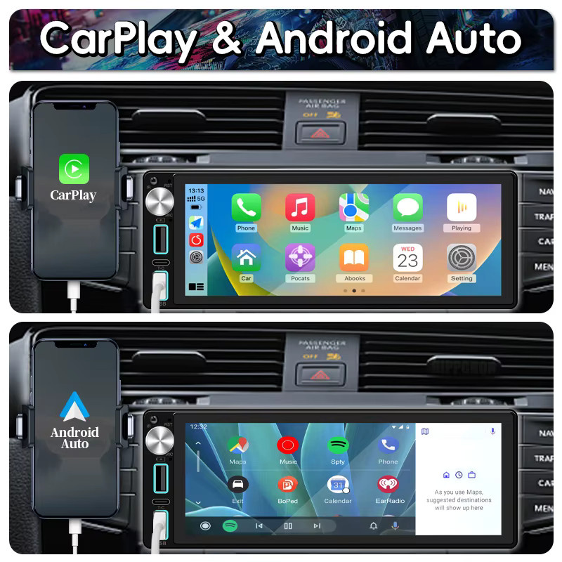 Hippcron 1DIN Autoradio mit 6,86 Zoll IPS-Touchscreen, Carplay, Android Auto, Bluetooth 5.0, USB/Typ-C und Mirror Link in Schwarz - Bild 2