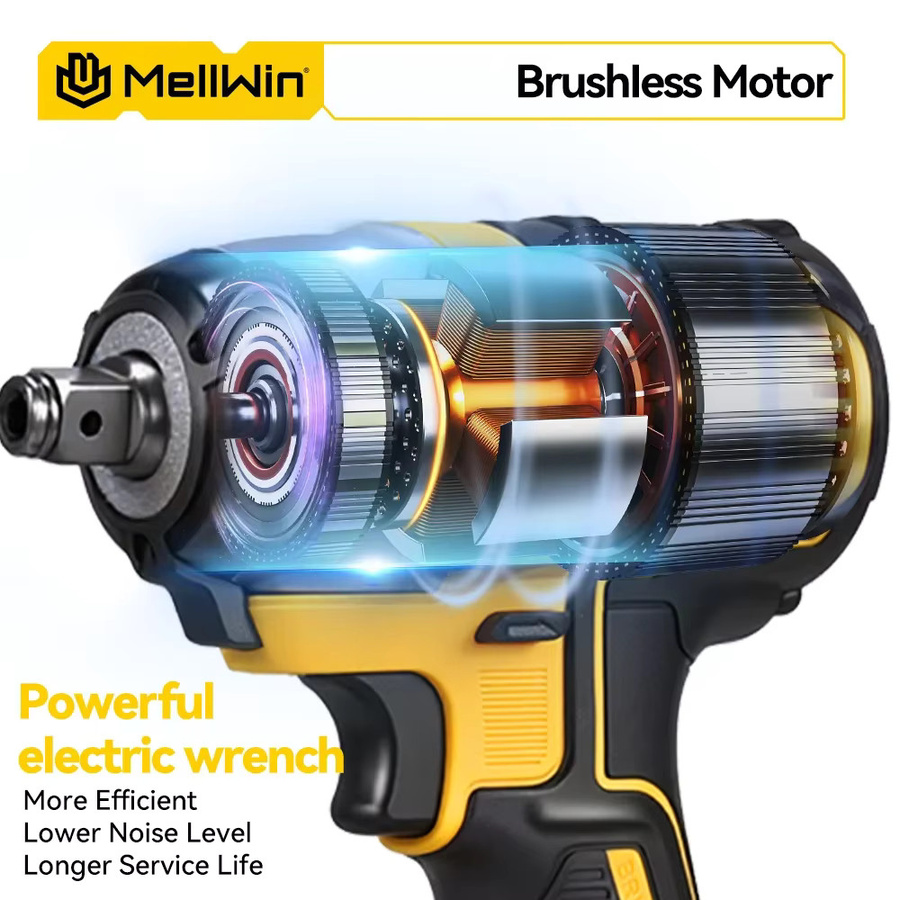MELLWIN 3-in-1 Akku-Schlagschrauber Set mit bürstenlosem Motor, passend für Makita 18V LXT, Gelb - Bild 3