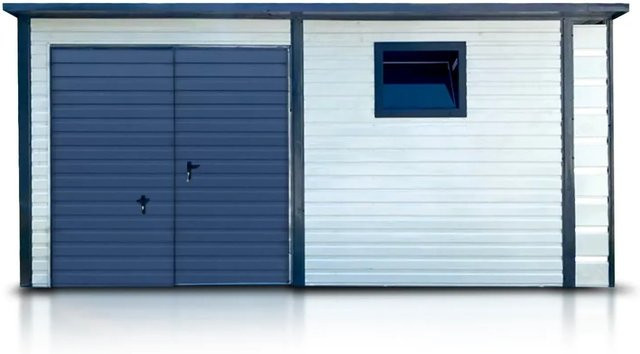 Liderstal Einzelgarage Basic aus Blech mit Pultdach und Schwingtor in Weiß, B/T/H: 500 x 250 x 233 cm - Bild 1