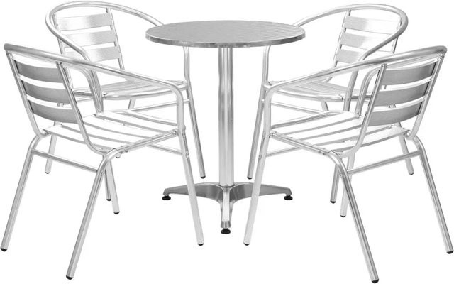 vidaXL 5-teilige Garten-Essgruppe aus Aluminium und Edelstahl in Silbern mit rundem Tisch - Bild 1