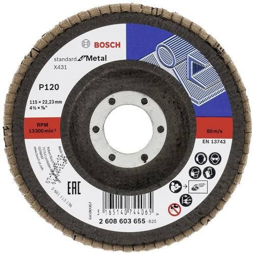 Bosch Fächerschleifscheibe X431 Standard für Metall, Durchmesser: 115 mm, Bohrungs-Ø: 22,33 mm, Körnung: 120, Mehrfarbig - Bild 1