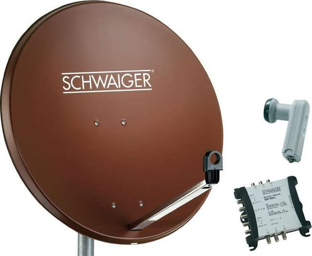 Schwaiger SAT-Anlage mit 80 cm Schüssel und Multischalter für 6 Teilnehmer in Ziegel-Rot - Bild 1