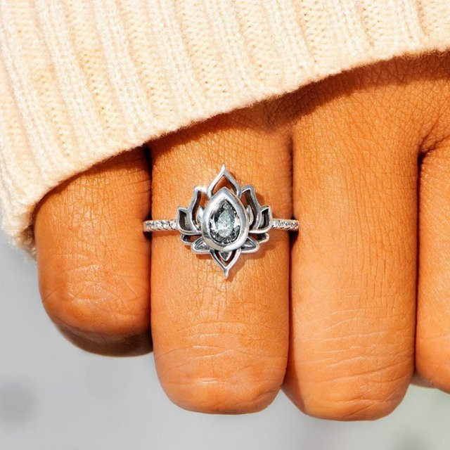 Huitan Blumenring, Silber, Zirkonia, Damen, Vintage - Bild 1