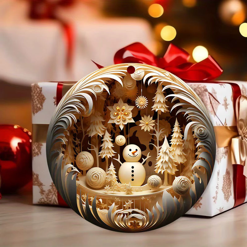 Rustikales Schneemann Holzornament in Beige als hängende Weihnachtsfigur für deinen Baum und die Dekoration - Bild 6