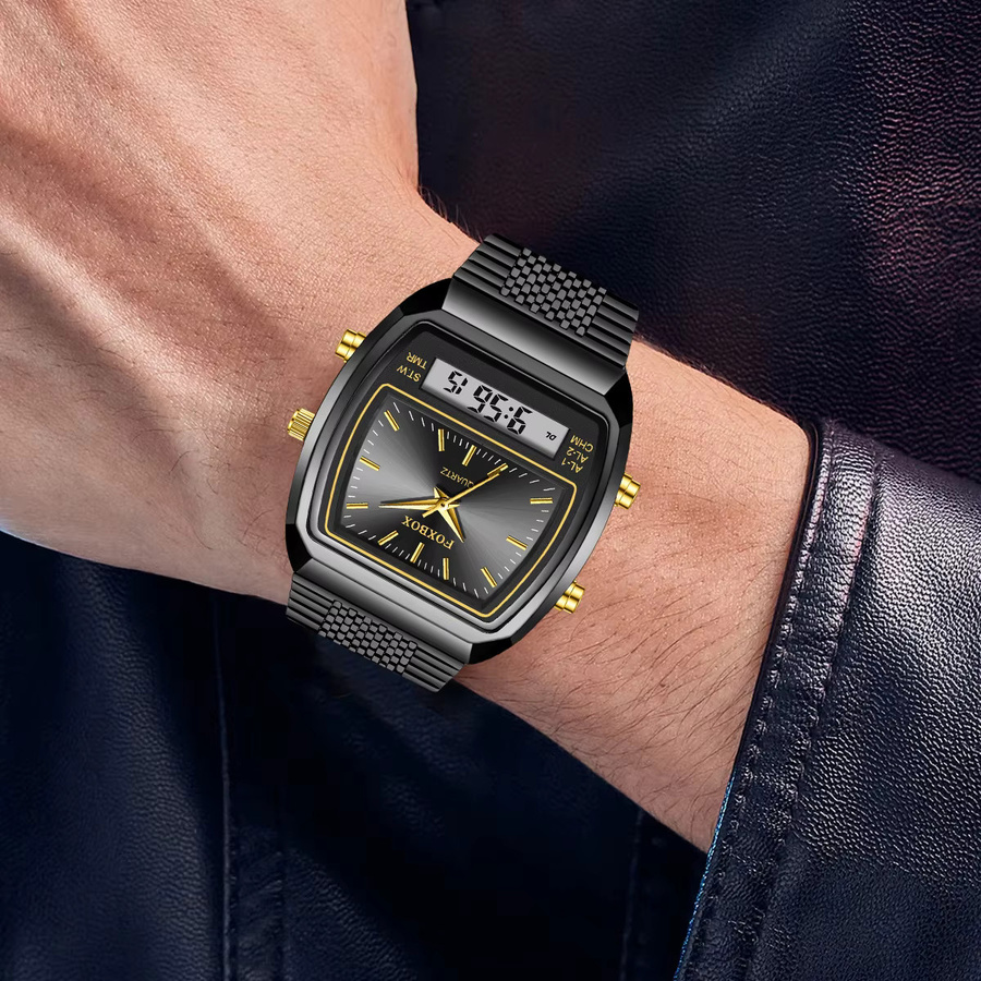 FOXBOX Herrenuhr, Chronograph, Quarz, Edelstahl, Schwarz, Digitalanzeige - Bild 5