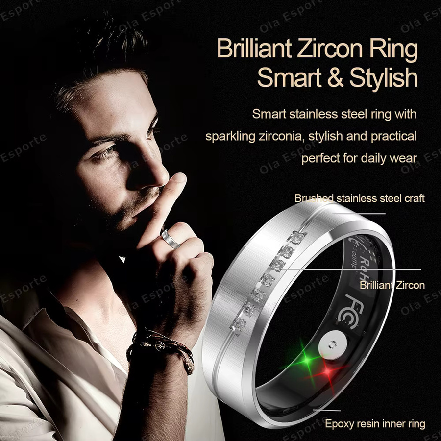 Ola Esporte Smartring Gold mit Vibrations-Erinnerung, Herzfrequenz-, Blutdruck- und Sauerstoffmessung sowie Schlafmonitor und Selfie-Fernbedienung, wasserdicht, Unisex - Bild 2