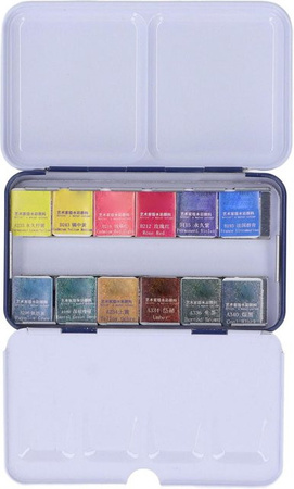 OutsideWorld Aquarellfarben Set mit 12 leuchtenden Farben und Aufbewahrungsbox in Grau