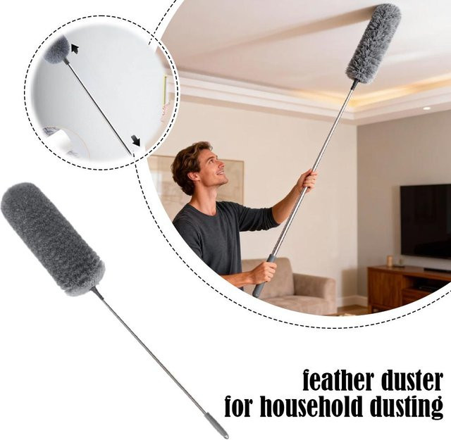 Flexibler Mikrofaser Staubwedel mit Teleskopstiel aus Edelstahl in Grau - Bild 1