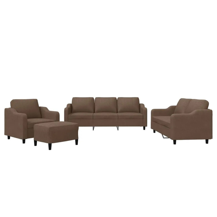 vidaXL 4-teilige Sofagarnitur mit Kissen in Braun aus Stoff mit 3-Sitzer-Sofa, 2-Sitzer-Sofa, Sessel und Fußhocker - Bild 2