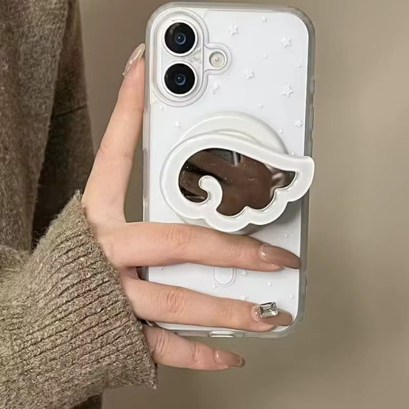 Magnetischer 3D-Flügel Make-up-Spiegel und Griptok-Halter für MagSafe, weißer Telefon-Fingerring-Ständer für iPhone 17, 16, 15, 14, 13 - Bild 3