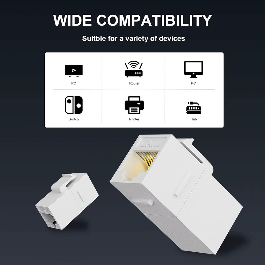 ZoeRax RJ45 CAT6 Keystone-Koppler Buchse auf Buchse UTP Ethernet LAN Inline-Koppler Weiß - Bild 2