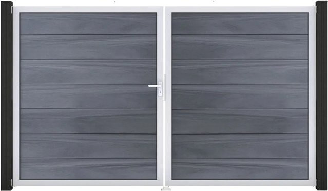 GroJa Steckzaun Tor Grande DIN Links EV1 2-flügelig in Steingrau aus Aluminium und BPC - Bild 1