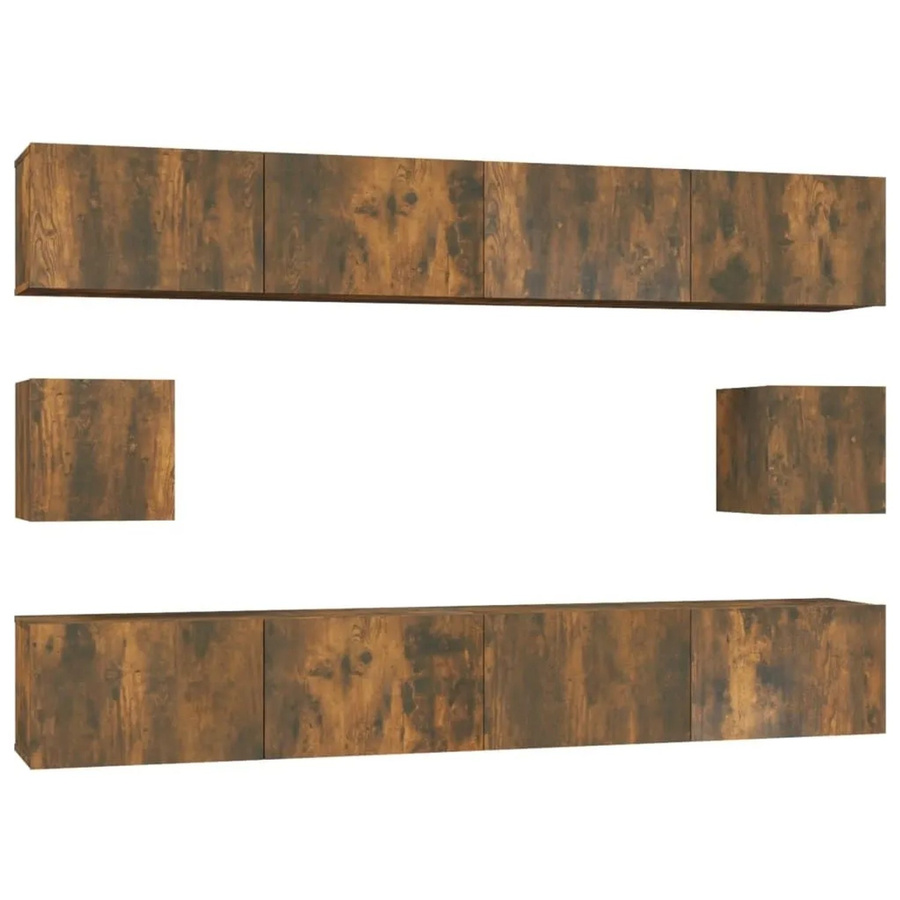 vidaXL 6-teiliges TV-Schrank-Set aus Holzwerkstoff in Räuchereiche, Wandmontage für dein Wohnzimmer, 4 x B: 100 cm, T: 30 cm, H: 30 cm und 2 x B: 30,5 cm, T: 30 cm, H: 30 cm - Bild 2