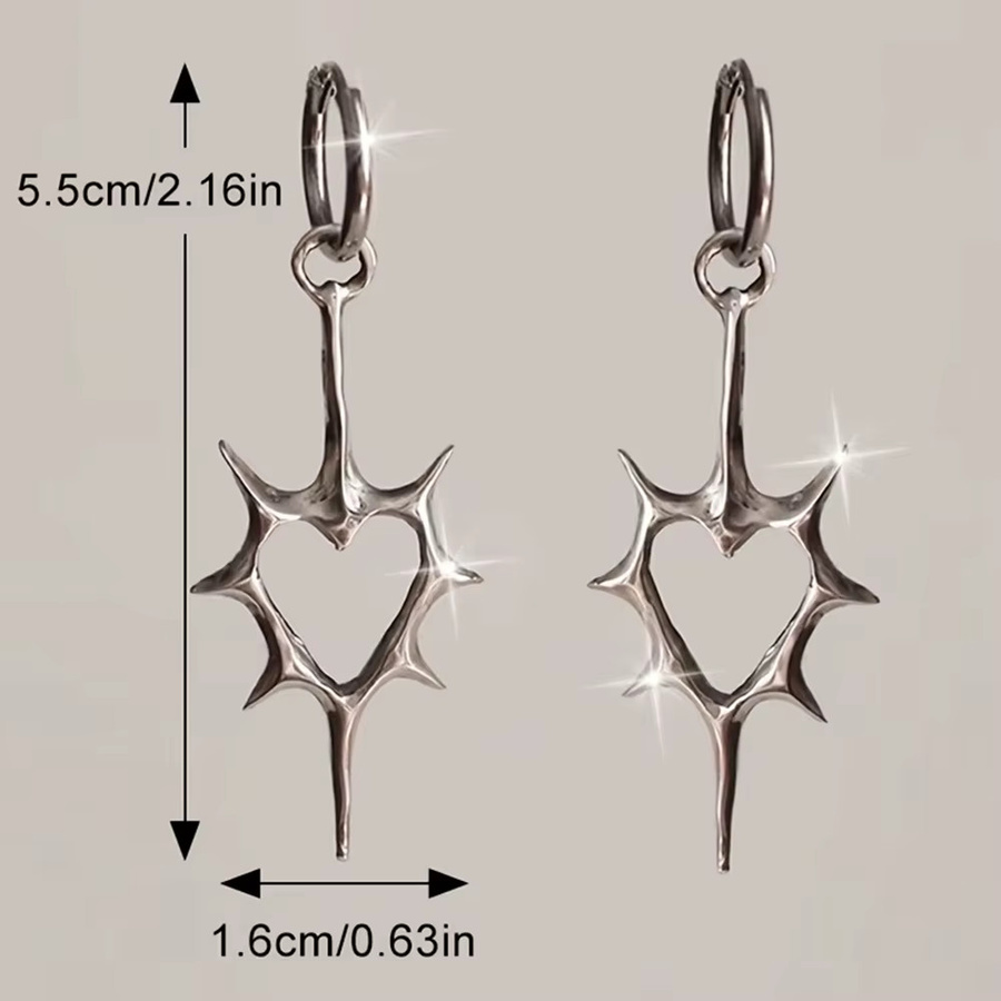 Creolen Dornen Herz, Edelstahl, Silber, Unisex - Bild 2