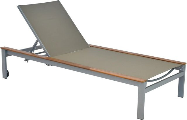 Merxx Gartenliege Naxos aus Aluminium, Akazie und Textil in Silber, Grau und Beige, B/T/H: 198,0 x 103,0 x 76,7 cm - Bild 1