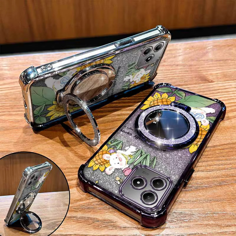 Handyhülle mit Lanyard und Glückliches Kaninchen Motiv für Realme C63 C65 C61 C75 C71 C67 C55 C53 C51 C51S in Silber und Multicolour - Bild 2