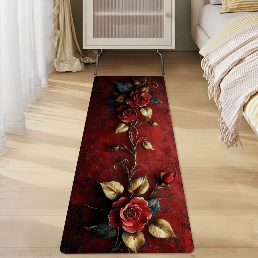 VIKAMA Premium Teppich mit floralem Design in Dunkelrot für Wohnzimmer, Küche, Badezimmer oder Schlafzimmer - Bild 2
