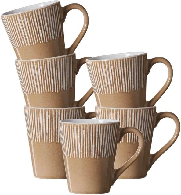 Ritzenhoff & Breker Banda Henkelbecher aus Keramik gestreift in Beige, 315 ml - Bild 1