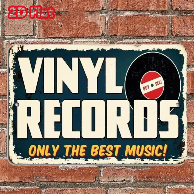 HELLOYOUNG Vintage-Metallschild Vinyl Records Only the Best Music Wanddeko, B: 30,0 cm, H: 20,0 cm, T: 1,0 cm, Mehrfarbig - Bild 1