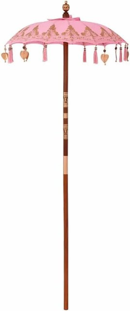 vidaXL Balinesischer Sonnenschirm aus Bambus und Baumwolle in Rosa, B/T/H: 95 x 95 x 260 cm - Bild 1