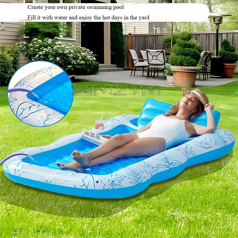 ZJMZYM Doppelte aufblasbare Schwimmmatratze in Blau als Strandliege und Schwimmring für Pool und Freizeit - Bild 3
