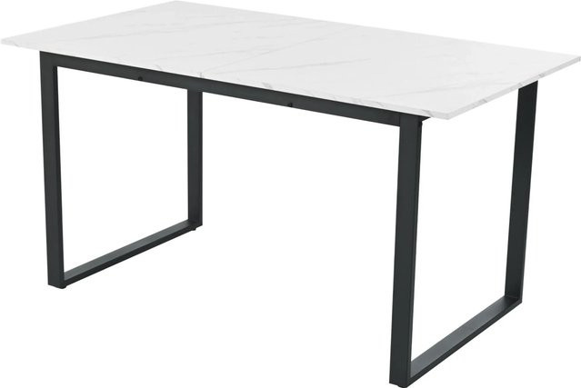 Merax Ausziehbarer Esstisch in Marmoroptik mit Metallgestell, Farbe: Weiß, B/T/H: 140-180 x 80 x 75 cm - Bild 1