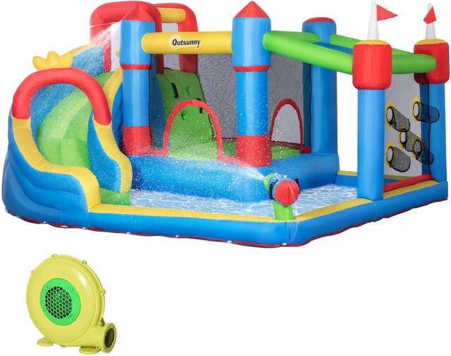 Outsunny Wasserpark Hüpfburg aufblasbar bunt 6 in 1 für 3–8 Jahre - Bild 3